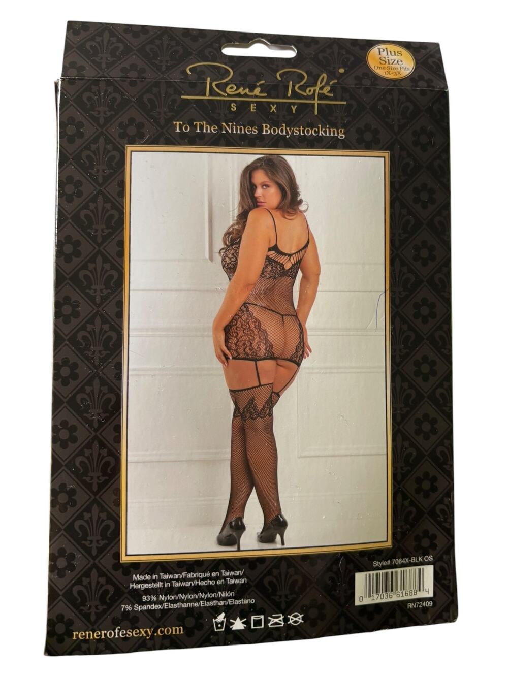 René Rofé Plus Size Lingerie garter belt thigh-high fishnet body stockings 1x/3x